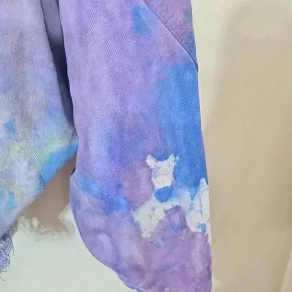 Vintage Fringe Denim Cropped Tie-Dye Jacket - Size Medium - Picture 6 of 13